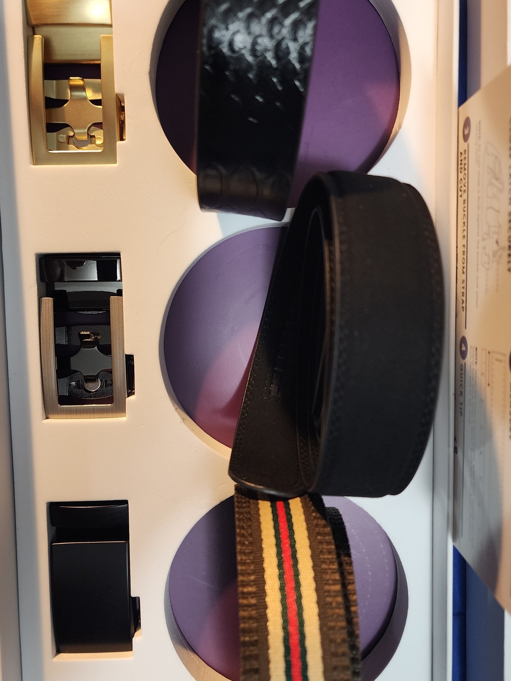 Men's Black Reversible Belt Set with Striped Webbing Accent